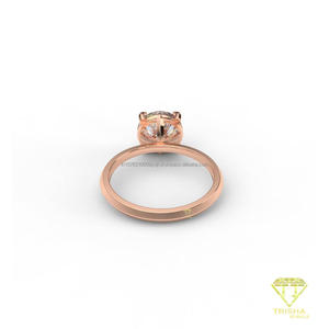 Bague de fiançailles solitaire en diamant de laboratoire taille ronde en or rose, classique à quatre griffes, pour femme - Product Image 3