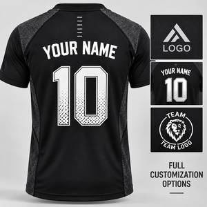 T-shirt de sport pour homme, noir, manches raglan, séchage rapide, col rond, coupe classique, tricoté en polyester, vêtements de sport - Product Image 5