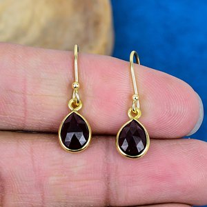 Handmade Smokey Quartz Pear Shape Gemstone Drop Earrings 18k Micron Gold Over 925 <b>Sterling</b> <b>Silver</b> - Product Image 2