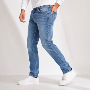 Jean en denim coupe droite pour homme Webson, délavage moyen, coton, coupe classique, élégant, léger, respirant, style printemps - Product Image 4