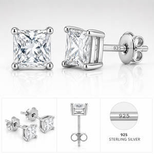 Pendientes de lujo de plata 925 con moissanita de corte princesa, engaste de garra clásico, joyería fina, regalo para bodas y fiestas, personalizado - Product Image 2