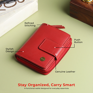 WRIZA Cartera de cuero genuino para mujer, color rojo coral, con protección RFID, 9 ranuras para tarjetas y bolsillo para monedas - Product Image 2