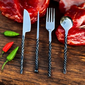 Hand Forged Viking Carbon Steel Cutlery Set Twisted Handle High Polish Finish Fork Spoon Eco-Friendly Dishwasher Safe <b>Kitchen</b> - Product Image 4