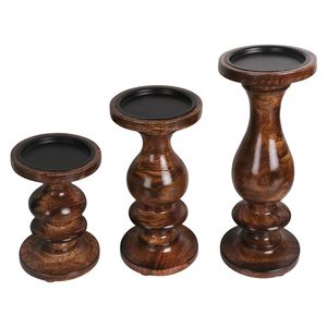 Wholesale Antique Wooden Pillar <b>Candle</b> Stand <b>Set</b> Luxury Wood Candlestick for Events Retro Dining Table Decor <b>Candle</b> Pillar - Product Image 1