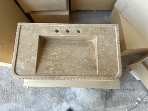 Travertine Marble Rectangular Sink Handmade Natural Stone Wash <b>Basin</b> Integrated Bathroom Countertop <b>Basin</b> Beige Stone Sink - Product Image 4