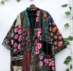 Handmade Silk Kantha Vintage Floral Breathable Soft 100% Cotton Kimono Robe Patchwork Jacket - Product Image 3