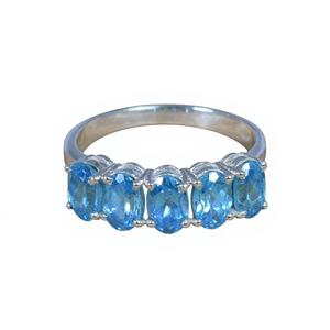 Topacio azul 925 Plata de Ley Piedra preciosa natural Elegante anillo de cinco piedras Joyería Regalo de piedra natal de noviembre - Product Image 1