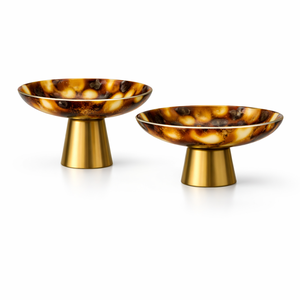 Elegantes Cuencos Decorativos de Mármol Azul con Base Dorada para una Decoración Elegante del Hogar, Centro de Mesa Moderno para Comedor, Cuencos de Mármol de Lujo - Product Image 2