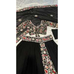 FB дизайнерская индийская и Пакистанская одежда Lehenga Choli черного размера <span class=keywords><strong>M</strong></span> с нитками для вышивки - Product Image 5