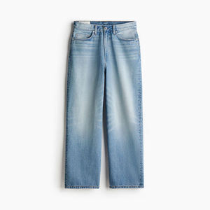 High Waisted Loose Fit Cotton Denim Straight Leg <b>Jeans</b> Solid Color Casual Pants With Pockets Autumn Style - Product Image 2