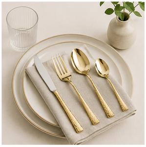 Ensemble de couverts martelés dorés en acier inoxydable, finition miroir plaqué or, pour mariage et repas - Product Image 2