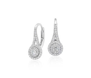 18K Gold Spiral <b>Halo</b> Lab Grown Diamond Dangle <b>Earrings</b> in Spiral Design - Product Image 1