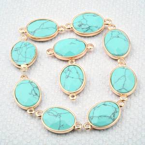 DIY Turquoise 10x14mm Gemstone Oval Bezel Connector | Sterling Silver Gold Plated <b>Jewelry</b> Making Supplies - Product Image 1