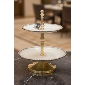 Présentoir à gâteaux décoratif haut de gamme à 2 niveaux en métal, fait main, pour cupcakes, bonbons et desserts - Product Image 1
