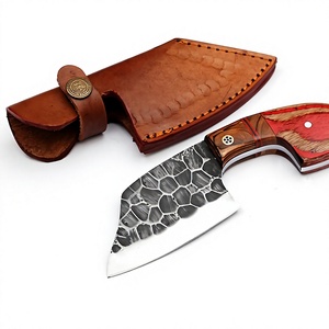 Couteau de chasse personnalisé en acier au carbone forgé à la main avec manche en bois, lame à pointe tombante, étui en cuir véritable - Product Image 1