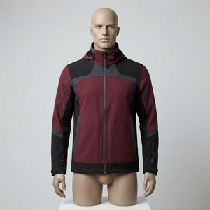 <b>Men</b> Burgundy Black Hooded Windbreaker <b>Jacket</b> Full Zip Mesh Panel Lightweight Outdoor Sports <b>Running</b> <b>Jacket</b> - Product Image 1