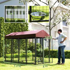 Caseta para Perros de Exterior con Comederos Giratorios, Corral para Mascotas de 8 x 4 x 6 Pies con Cubierta Impermeable, Rojo, Casas y Muebles para Mascotas - Product Image 2