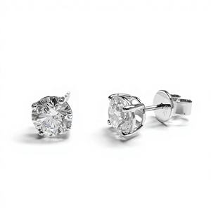 Pendientes de Botón de Moissanita con Cuatro Puntas, Forma Clásica, 1 Quilate, Chapados en Rodio Plateado, 4 Capas de Chapado en Oro de Calidad, para Aniversario de Mujer - Product Image 1