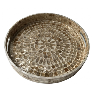 Plateau décoratif artisanal en nacre, luxe durable, écologique, pour rangement de table - Product Image 1