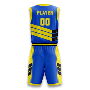 Conjunto de Camiseta de Baloncesto Personalizada Unisex Azul y Amarilla, sin Mangas, Cuello en V, Secado Rápido, Impresión por Transferencia de Calor, 100% Poliéster, Deportiva - Product Image 4
