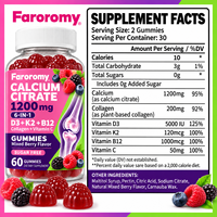 Gummies de Calcium Citrate OEM 1200mg Sans Sucre pour Adultes, Vitamines D3 K2 B12 pour la Santé Osseuse, 60 Comprimés, Saveur Baies Mixtes, Complément Alimentaire à Croquer