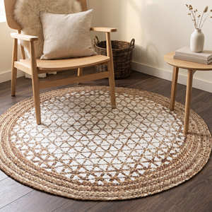 Alfombra de Yute Trenzada con Estampado de Mandala Colorido para Sala de Estar, Estilo Contemporáneo, Orgánico, Moderno y Nórdico - Product Image 4