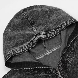 Wholesale High Quality 100% Cotton Denim Sun Faded <b>Jackets</b> Heavyweight Acid Washed Oversized Pullover Hoodies for <b>Men</b> - Product Image 6