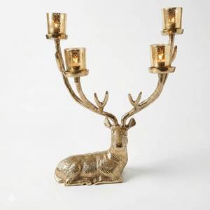 Candelabro de Reno Dorado BRC de Cuatro Brazos, Tradicional, Hecho a Mano, de Metal, Ecológico, Duradero, Tamaño Mediano, para Decoración Navideña - Product Image 1