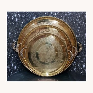 Juego de 3 bandejas de lujo para servir alimentos, de metal, elegantes y decorativas, recién llegadas, personalizadas, de primera calidad. - Product Image 1