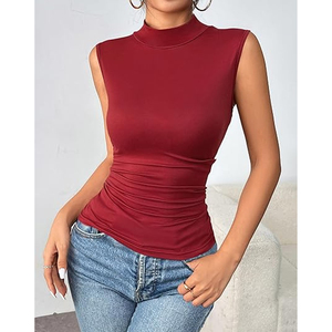Body blanc sans manches à col montant pour femme, coupe ajustée, extensible, débardeur décontracté et basique, idéal pour l'été - Product Image 5
