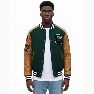 Custom <b>Men's</b> Y2K Streetwear Letterman Varsity <b>Jacket</b> Chenille Patch Embroidery <b>Leather</b> Sleeve Bomber With Free Mockup - Product Image 6