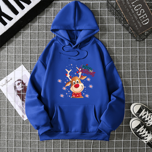 Christmas Reindeer Printed Hooded Sweatshirt Unisex Cotton Casual Winter Hoodie With Front Pocket Regular Fit - Product Image 5