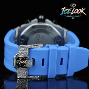 Reloj de Cuarzo con Aspecto de Hielo, Bisel con Diamantes, Cronógrafo, Correa de Silicona Azul, Reloj de Pulsera de Lujo y Moda - Product Image 3