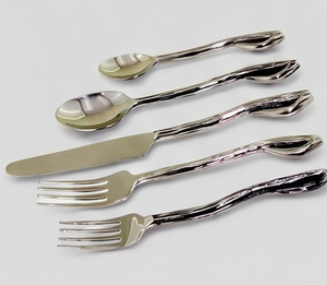 Ensemble de couverts modernes en acier inoxydable avec finition miroir, compatibles lave-vaisselle, pour mariage, fourchette, cuillère, couteau - Product Image 1