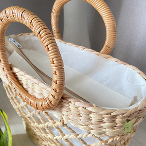 NOUVEAU DESIGN Panier en jacinthe d'eau tressé à la main avec poignée ronde, panier de rangement naturel tissé sur mesure, usine OEM ODM - Product Image 5