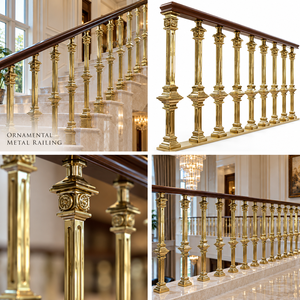 Barandilla de Escalera Metálica en Tono Dorado Estilo Regency Revival con Balaustres Esculpidos para Villas, Hoteles e Interiores Clásicos - Product Image 5