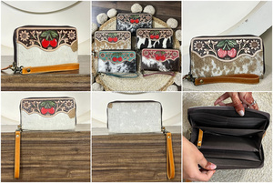 Cartera Larga de Cuero Genuino con Diseño Floral Cereza y Protección RFID, Hecha a Mano, con Espacio para Múltiples Tarjetas, para Mujer - Product Image 3