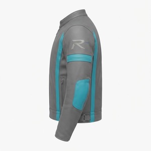 Veste de moto en cuir gris bleu pour homme RELEVO, col zippé, style motard, vêtement d'automne - Product Image 2