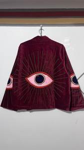 Handmade Velvet Jacket, Boho Suzani Style Eye Design Handmade Floral Suzani Jacket <b>Unique</b> <b>Gift</b> <b>For</b> <b>Her</b> - Product Image 3