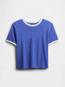 Cheap Price Blue Women's Crop T-<b>Shirt</b> Crew Neck Short Sleeve Loose Fit <b>Flame</b> Logo Print Casual Jersey Cotton Spring Summer Wear - Product Image 3