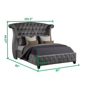 Lit king size Sophia Gray, capitonné en cristal, avec structure en bois et revêtement en tissu - Product Image 6