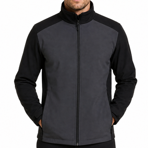 Veste softshell homme gris noir contrasté, manches raglan minimalistes, col montant, imperméable, coupe-vent, fermeture éclair intégrale - Product Image 1
