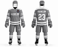 Uniforme de hockey sur glace personnalisé pour hommes, gris et blanc, maillot sublimé, pantalon, manches longues, col en V, évacuation de l'humidité, taille adulte plus grande