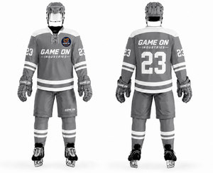 Uniforme de hockey sur glace personnalisé pour hommes, gris et blanc, maillot sublimé, pantalon, manches longues, col en V, évacuation de l'humidité, taille adulte plus grande - Product Image 1