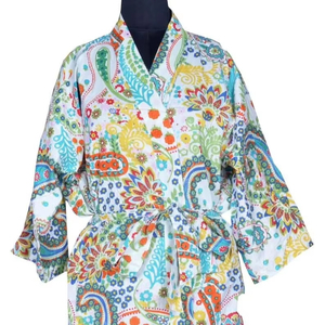 Bata Kimono de Algodón Suave con Estampado de Dibujos Animados para Mujer, Camisón de Verano Hecho a Mano ODM con Cuello en V y Cintura Elástica de Longitud Completa - Product Image 3