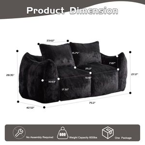 Ultra Soft Fluffy Loveseat Bean Bag Sofa Giant Bean Bag Couch for Adults Oversized Chase Lounge Chair for Indoor Living Room - Product Image 3