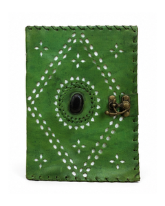 Custom Genuine <b>Leather</b> <b>Diary</b> Green Color Mandala Cutwork Design with Stone & Metal Clasp – Bulk Wholesale Journal Supplier - Product Image 6
