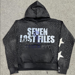 Durable Quality Zipper Distressed Hoodie <b>Rhinestone</b> New Arrived Best Price Zip up <b>Jacket</b> Acid Wash Men Fleece Streetwear Hoodie - Product Image 1