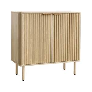 Meuble de bar à café à 2 niveaux en chêne de style mi-siècle, 31,5 x 14,7 x 31,5, table cannelée, buffet avec porte de grange pour salon, entrée, 2 emplacements - Product Image 1
