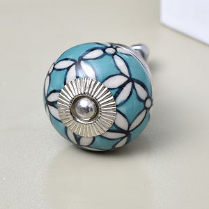 Lot de poignées de meuble en céramique verte, style campagnard français, motif floral vintage, à trou unique, pour armoires et tiroirs - Product Image 1